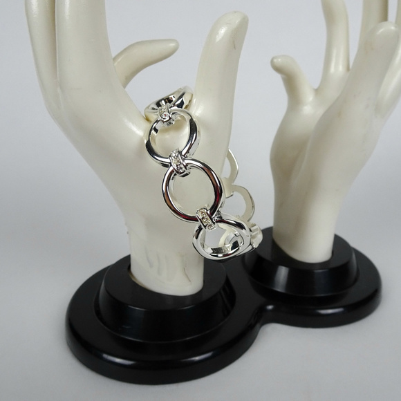 Silvertone Crystal Hinge Cuff Bangle Bracelet - Picture 3 of 5